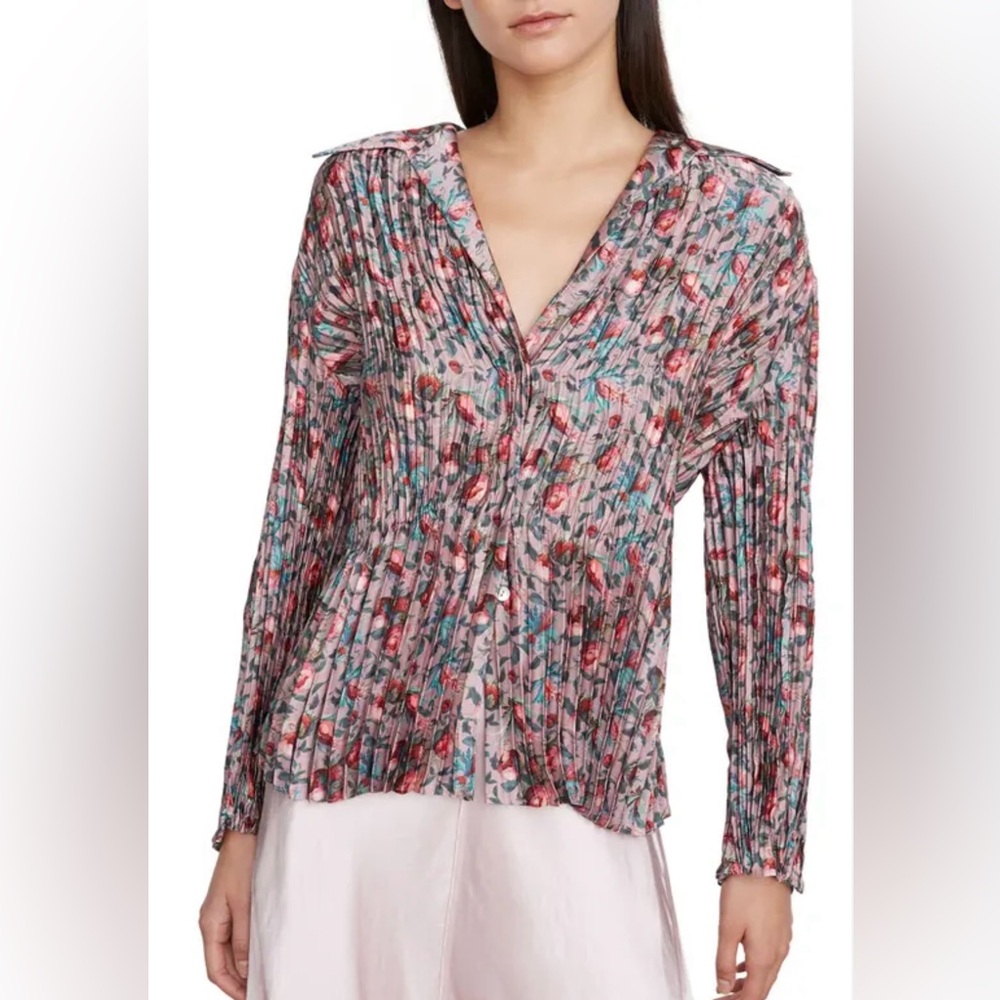 Vince Berry Blooms Pleated Blouse in Petal Quartz size XL